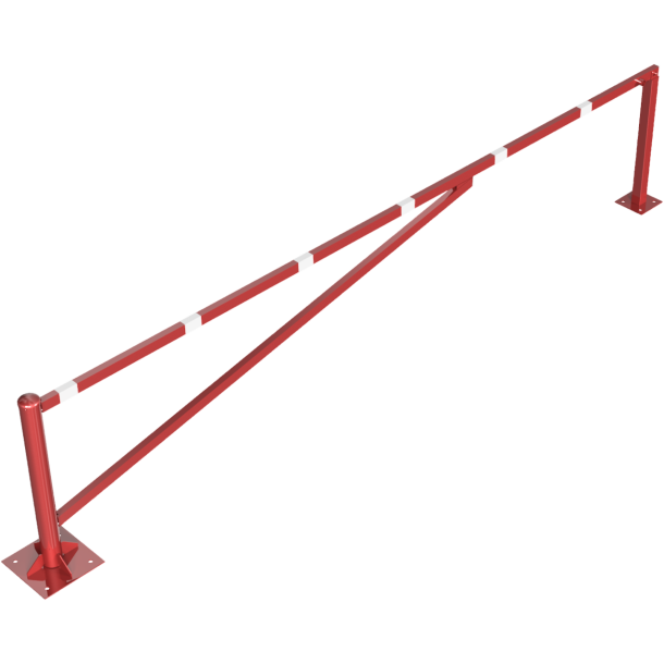 Swing barrier | to be fixed by plugs, hot-dip galvanized and red coated with white reflecting rings | clear width: 4500 mm | with triangular lock